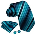 thumbnail image 5 of Barry.Wang Teal Silk Ties for Men Sets Woven Black Striped Formal Necktie Pocket Square Cufflinks Wedding Party 4PCS, 5 of 5