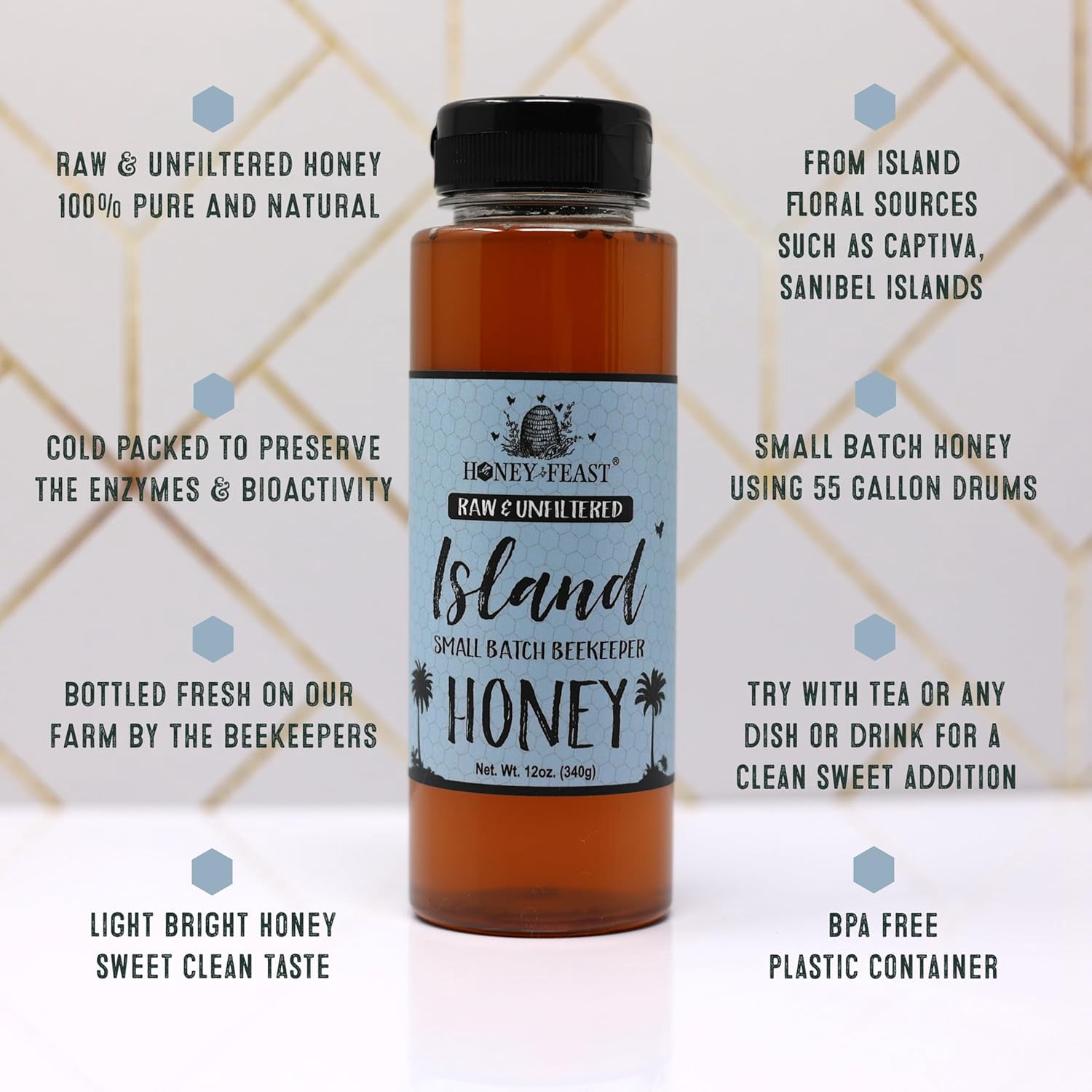 HONEY FEAST Island Honey 12OZ (Pack of 3) - Indulge in Raw & Unfiltered Small Batch Beekeeper's Delight