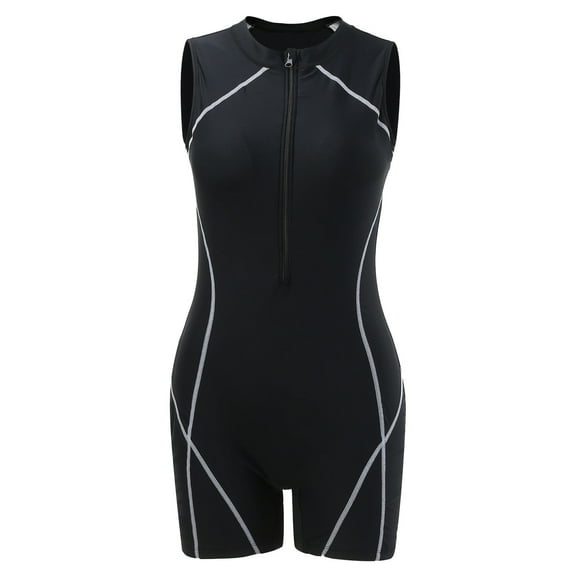 Womens One-piece Swimsuits Boyshort Short Sleeve Rashguard Contrast Color Line Snorkel Surf Suit Sport Bathing Suit Beachwear Clothes For Women