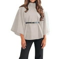 thumbnail image 2 of Women's Solid Color Poncho Coat, Batwing Sleeve Cape Jacket, Oversized Belted Tunic, Stand Collar Casual Cloak, Trendy Loose Fit Outerwear, Elegant Layering Piece Beige L, 2 of 5