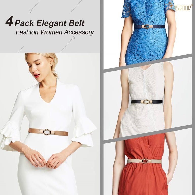 5892 4 Pack Women Skinny Elastic Waist Fashion Belt For Dresses TRIWORKS 4 Pack Women Skinny Elastic Belt Fashion Stretchy  main image 4