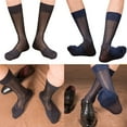 thumbnail image 2 of Mens Thin Silk Formal Dress Suit Socks Clear Sheer Middle Calf Socks Male Business Dress Ribs Striped See Through Socks, 2 of 15