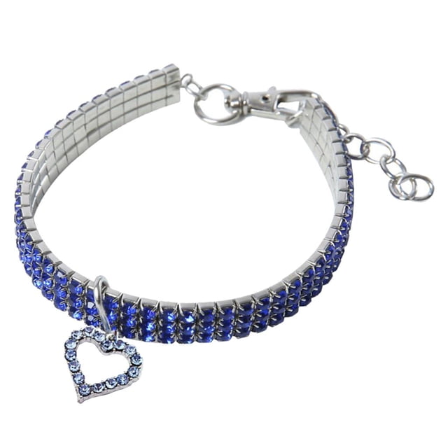 Collar de mascota jinwen Brillante cristal gato cachorro Cadena L azul