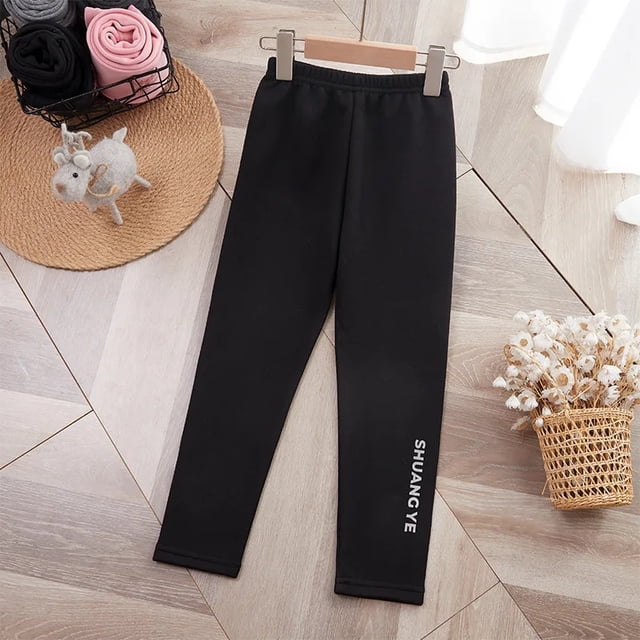 Pantalones de capa Base de lana gruesa para niñas, pantalones largos elásticos cálidos para niños, ropa para exteriores, ropa de lana integrada para niños