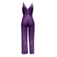 thumbnail image 4 of GaThRRgYP Loose Fit Jumpsuits for Women,Womens PantsUnder $10,Women's Solid Color High-Waisted Sleeveless Off-The-Shoulder Sequin Slim Long Sequin Romper Purple XXL, 4 of 6