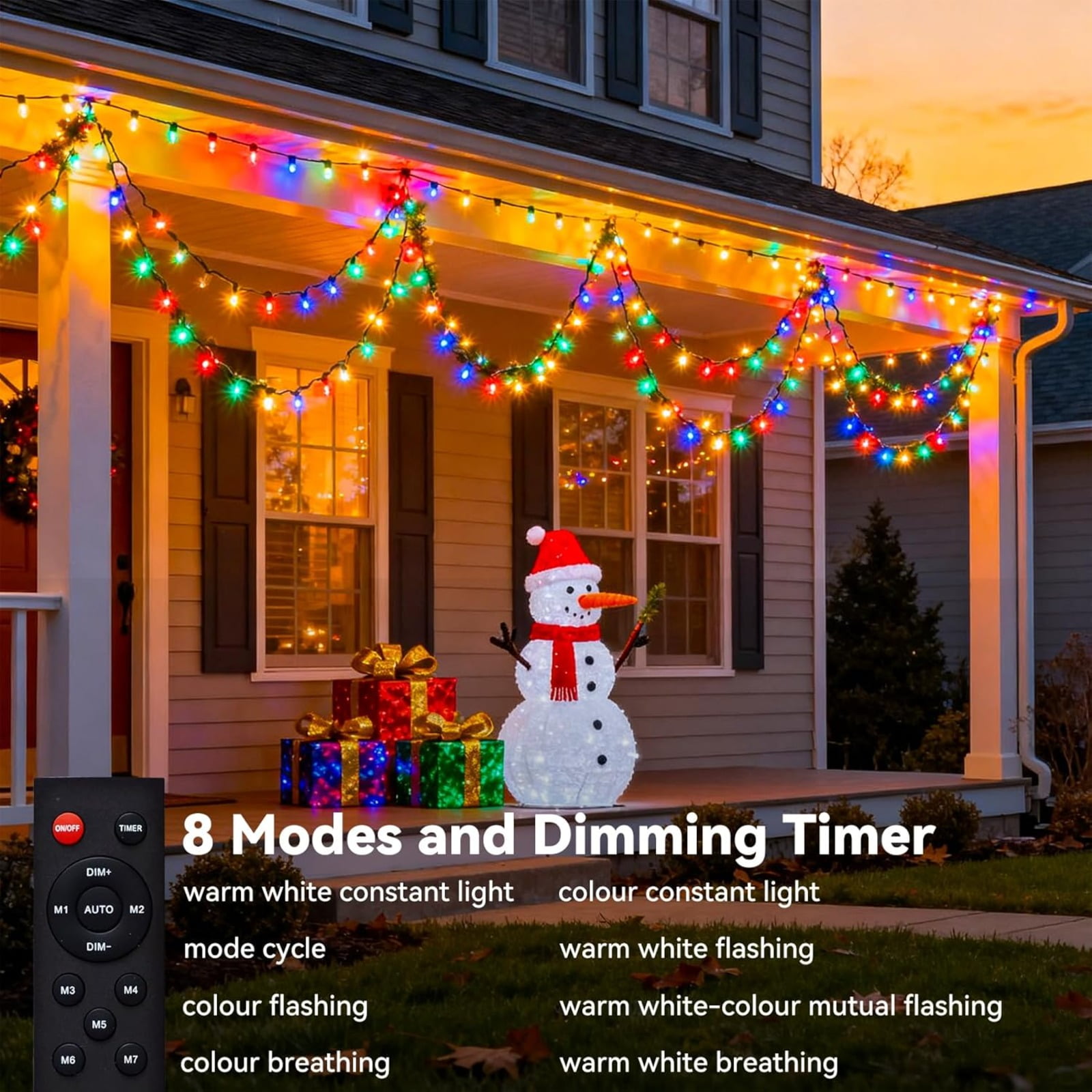 2 Pack C9 LED Christmas String Lights, 84ft with Remote & Timer, Waterproof Strawberry Bulbs for Outdoor Tree and Roof Decor (Warm White/Multicolor)