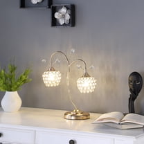 Noble House 17.25" Rose 2-Floral Bell Table Lamp, Wire Cage Shades, G9 Light Bulbs, Glam Accent, Rose Gold