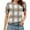 Khaki, variant on HomeDM Womens Crew Neck T-Shirts Trendy Smocked Cuffs Short Sleeve Casual Summer Plaid Tops - Khaki/L