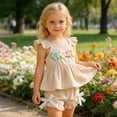 thumbnail image 4 of CAIVO Children Summer Toddler Girls Square Collar Fly Sleeve Floral Vest T Shirt Tops Shorts Outfit Sets Fashionable Clothing Sets, 4 of 7