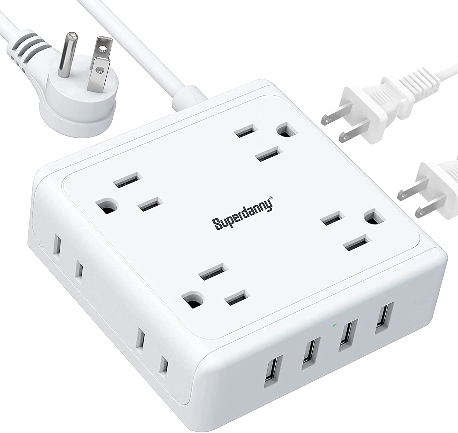 SUPERDANNY 8 Widely Spaced Outlets & 4 USB Surge Protector with Flat ...