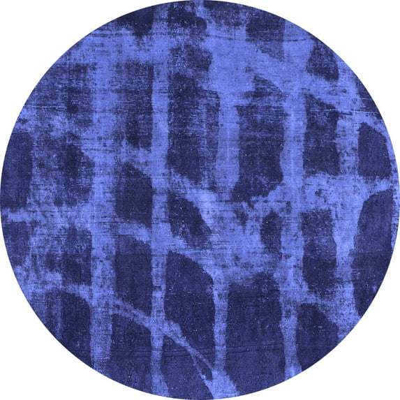 Ahgly Company Indoor Round Abstract Blue Modern Area Rugs, 7' Round