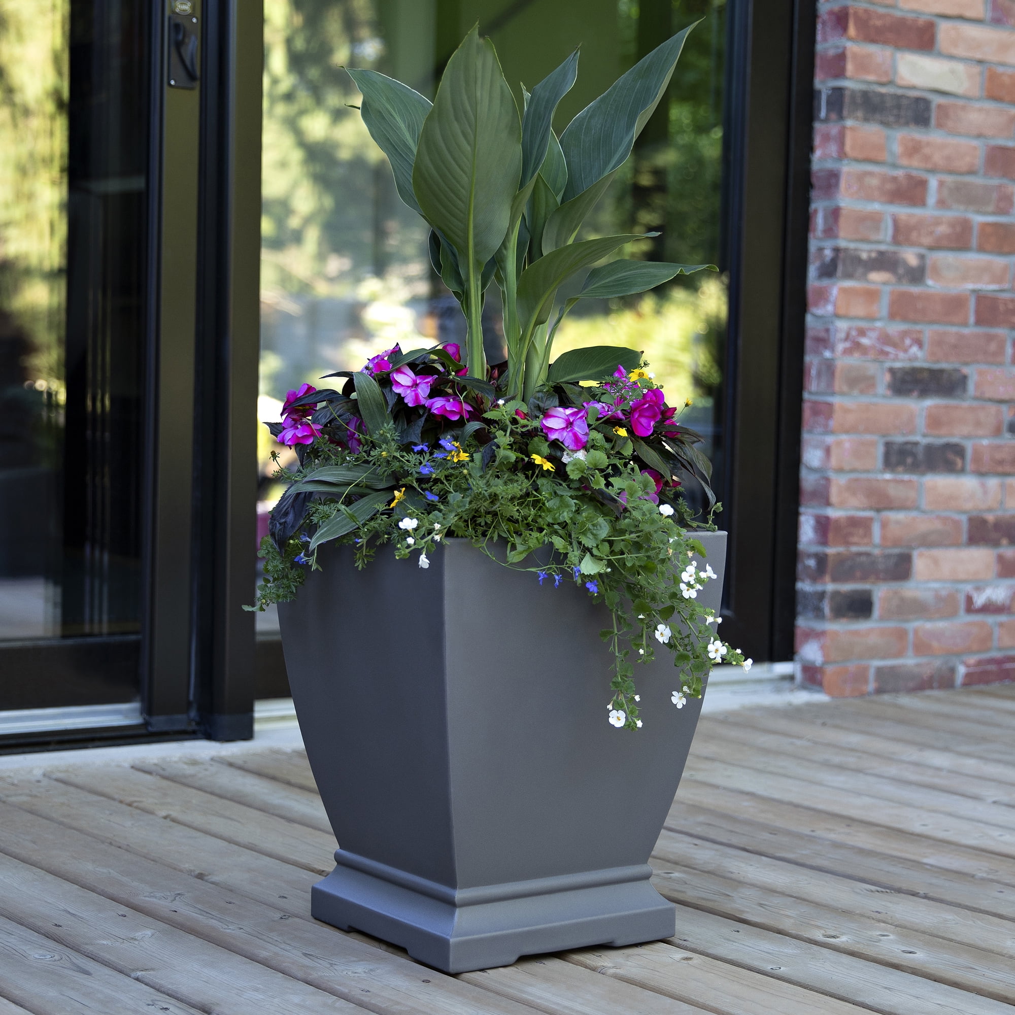 Acadia 15” x 15” x 18” Square Graphite Grey Self Watering Plastic Planter