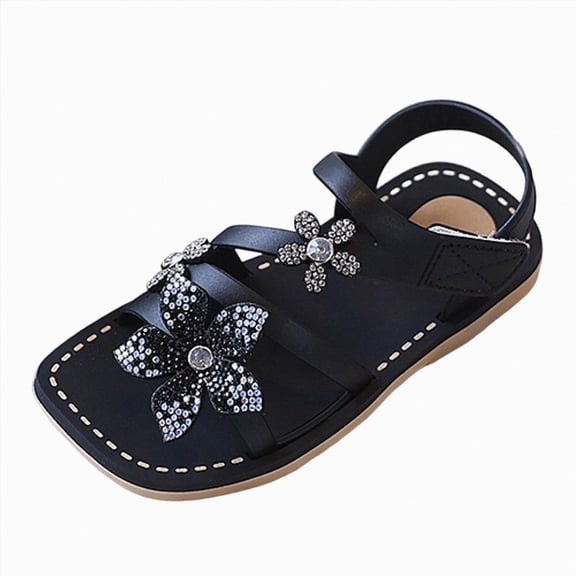 Ymyiu Girl Sandals Toddler Boys Girls Buckle Sandals Comfort Open Toe Sandal with Adjustable Back Strap Size 10 (Black,Little Kids 10)