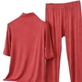 thumbnail image 5 of ylioge M-5X Plus Size Modal-Pajama Sets for Women 2 Piece Short Sleeve Tops High Waisted Pants Casual Solid Color Soft Loungewear Pajamas Outfits Set, 5 of 5