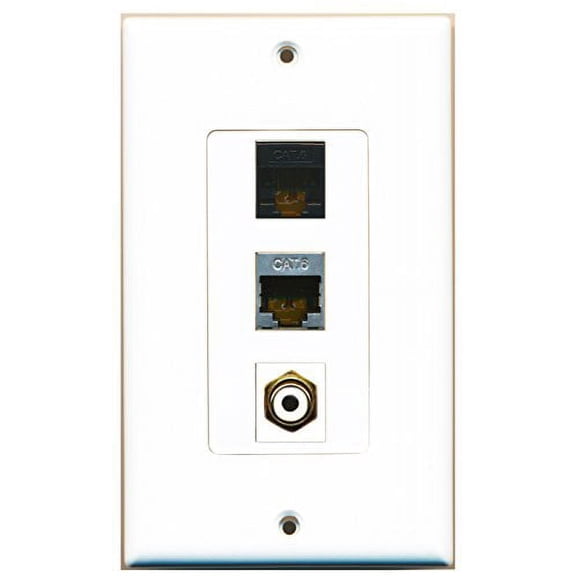 RiteAV - 1 Port RCA White and 1 Port Shielded Cat6 Ethernet and 1 Port Cat6 Ethernet Black Decorative Wall Plate Decorative