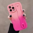 thumbnail image 4 of Compatible with 6.1" Case with Wrist Strap & Stand, Cute Wavy Case with Camera Cover Gradient Color Soft Silicone Shockproof Protect Phone Case for Women Men (Hot Pink), 4 of 9