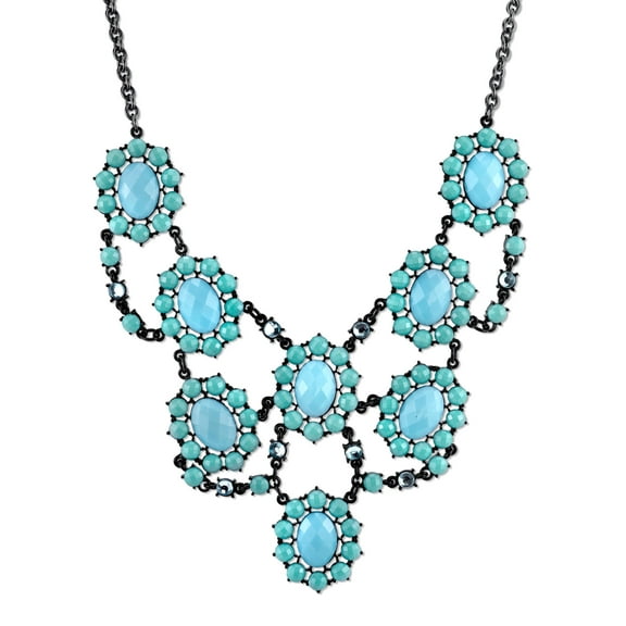 2028 Jewelry Turquoise Color And Aqua Faceted Bib Necklace 16   3 Extender