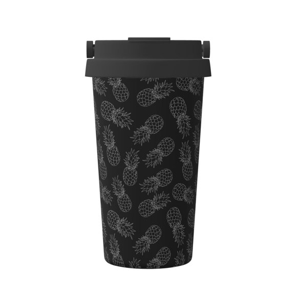 Logiee White Pineapples Print Stainless Steel Coffee Tumbler, Travel Coffee Mug, Insulated Coffee Mug with Lid, Spill Proof Coffee Cup, Portable Thermal Mug