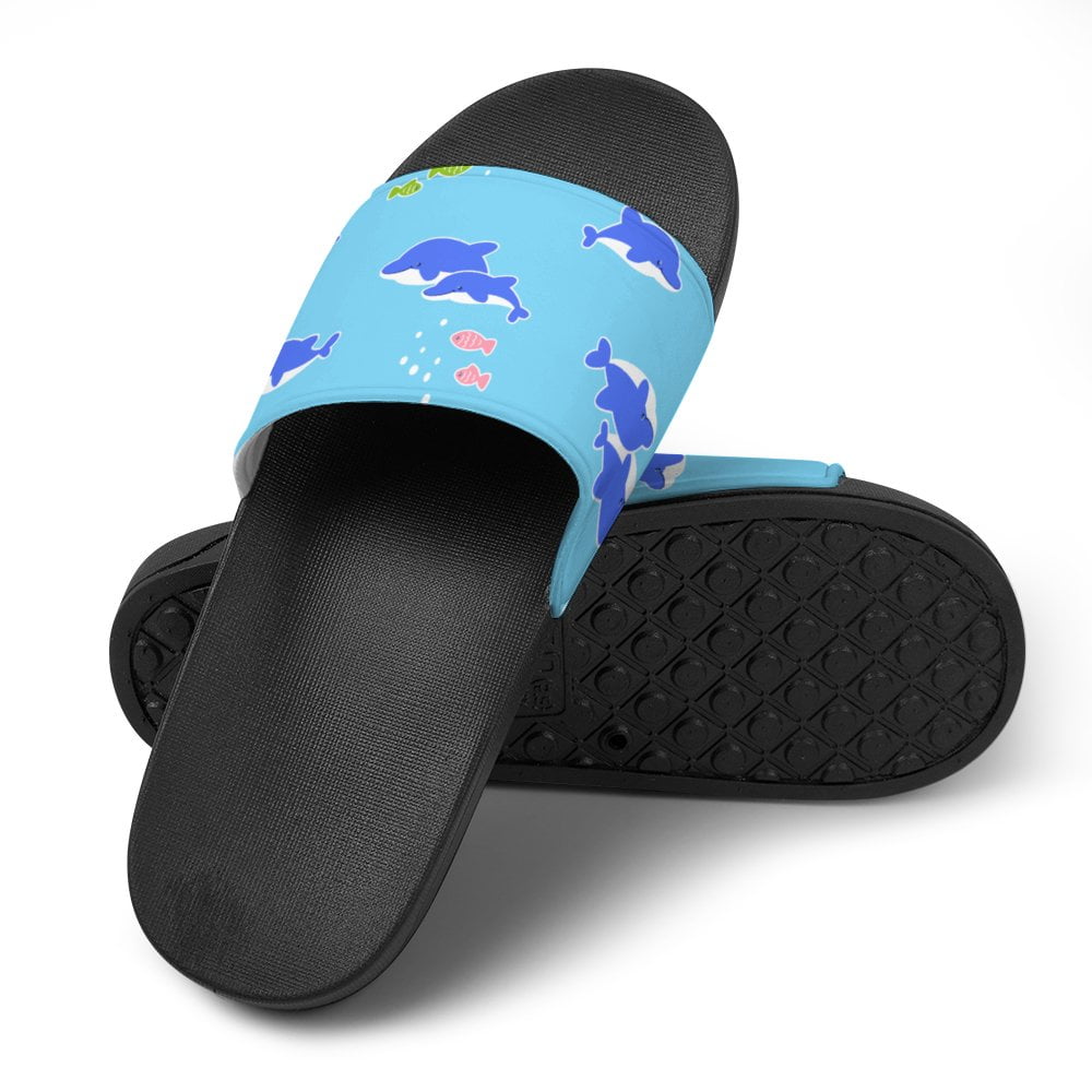 GZHJMY Stylish Slides for Women Men, Cute Blue Dolphin under