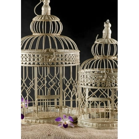 Cream White Round Bird Cages (Set of 2) Largest Cage: 18in. Tall & 10in. Wide/ Smaller Birdcage 15in. Tall & 7-1/2in. Wide