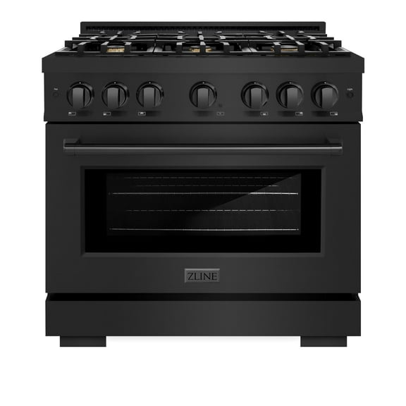 ZLINE 36 in. 5.2 cu. ft. Gas Range with Convection Gas Oven in Black Stainless Steel with 6 Brass Burners (HGRB-BR-36)