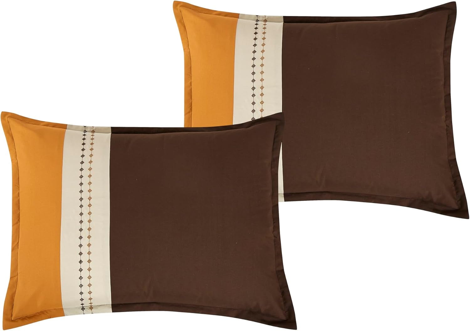 Chezmoi Collection Maple 7-Piece Orange Brown Geometric Embroidery Pleated Striped Comforter Bedding Set, King Size
