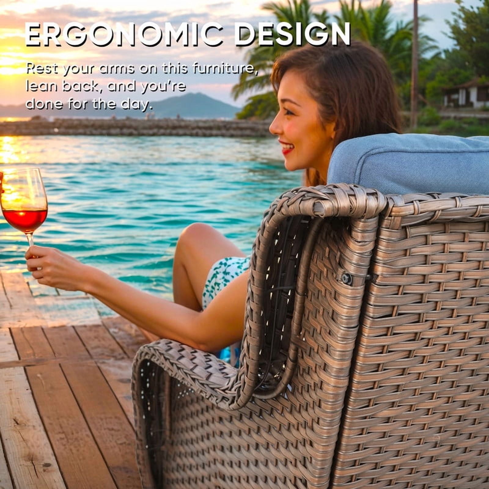 PARKWELL Outdoor Patio Furniture Set with Fire Pit Table,All-Weather Conversation L-Shaped Sectional Sofa with No-slip Thick Cushions,Backyard Porch Garden Poolside Balcony Set,Brown/Navy
