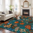 thumbnail image 2 of Large Area Rugs for Living Room Bedroom, Orange Green Spring Floral 6'x9' Rug Washable Carpet Runner Indoor Outdoor, Vintage Botanical Summer Flower Non Slip Floor Mats Rug for Kitchen, Playroom, 2 of 8