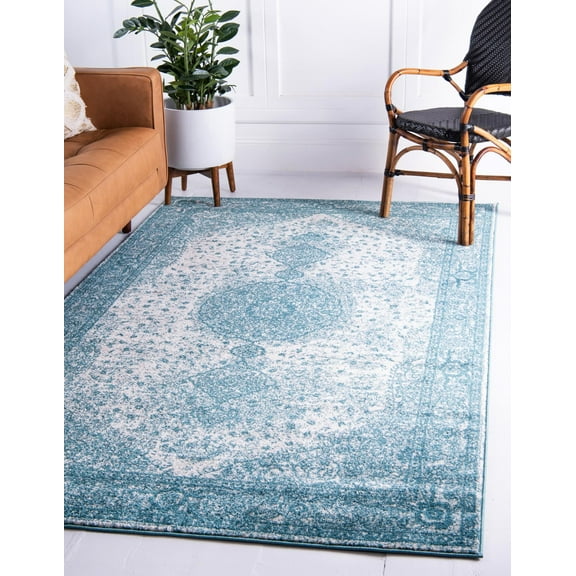 Unique Loom Bromley Collection Area Rug - Midnight (6' 1" x 9' Rectangle Turquoise/Ivory)