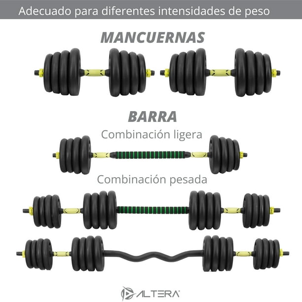 Set De Mancuernas Altera JS Con Barra De Pesa Rusa Ajustable