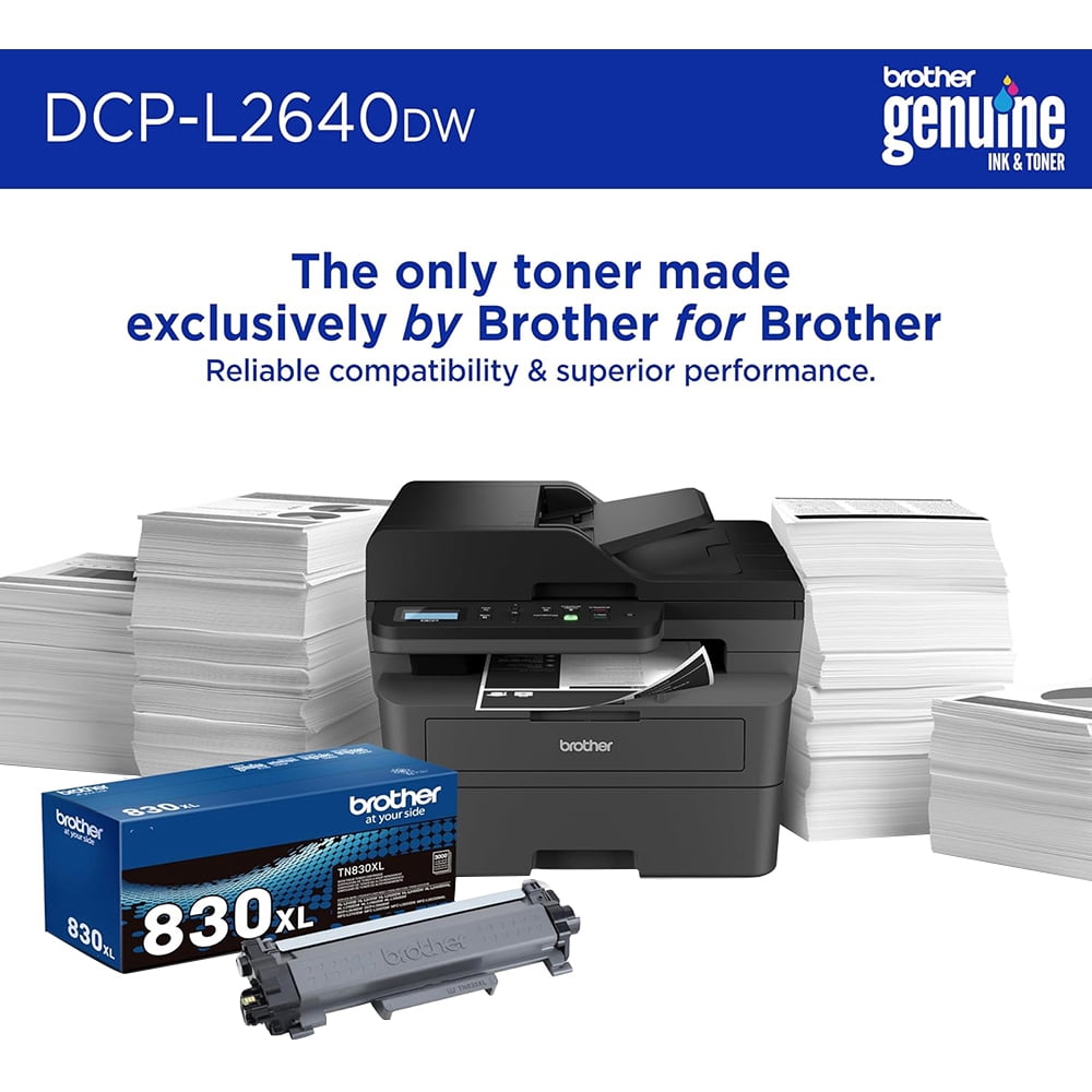 Brother Wireless Compact Monochrome Multi-Function Laser Printer DCP-L2640DW Print Like A Pro Bundle with Deco Essentials Guide and High Speed 6ft USB Type B 2.0 Printer Cable to USB Type-C & USB A