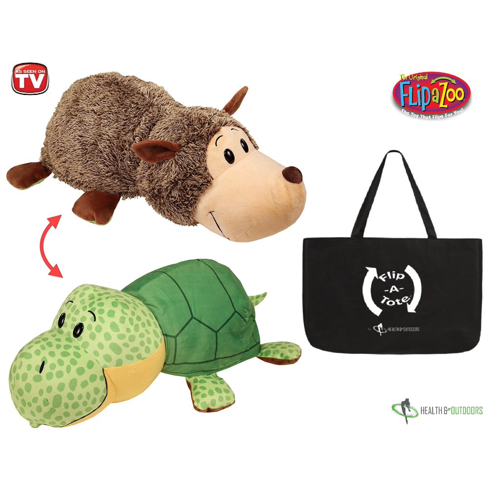 FlipaZoo 16" & FlipaTote COMBO ( Hedgehog / Turtle ) Huggable Flip a