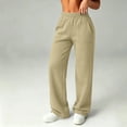 thumbnail image 2 of Womens Casual Sweatpants, Mid Rise Elastic Waist Straight Leg Pants with Pockets, Lounge Athletic Running Fitness Sports Wear | VerBelle,Khaki S, 2 of 9