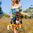 thumbnail image 4 of HAITÍ: Vestido de manga corta con estampado publicitario de viajes y turismo vintage, ropa de fiesta, vestidos de verano para mujer., 4 of 7
