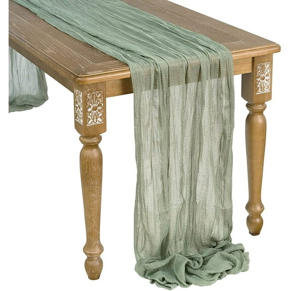 Mygeromon Green Cheesecloth Table Runner for Party/Birthday/Wedding Tablecloth13Ftx35"