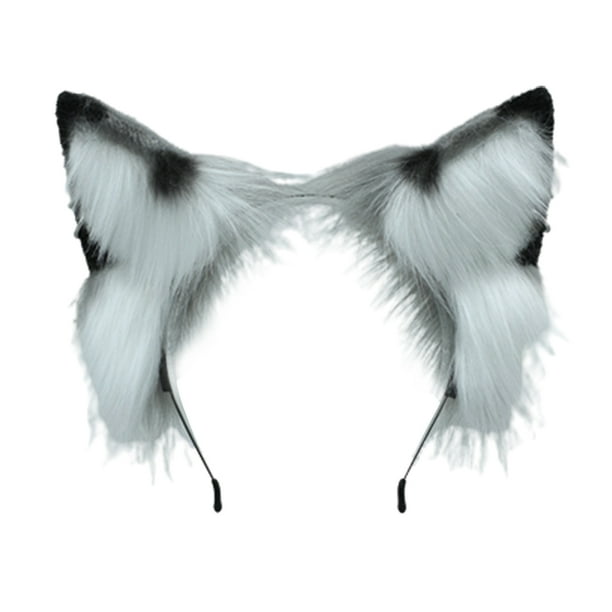 Diadema con orejas de piel sintética de gato y zorro, bonito vestido de Halloween hecho a mano, aro para el pelo con orejas peludas de animales