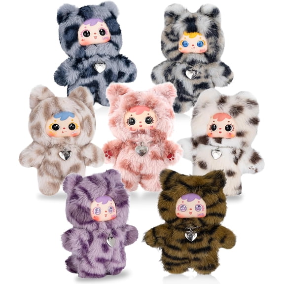 Plush Blind Box, Cute Cat Plush Keychain Blind Box, Kawaii Soft Stuffed Doll Collectible Plush Figure Toy, 1 of 7 Possible Styles, Surprise Birthday Gift for Teens Girls & Adults (Single Box)