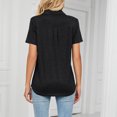 thumbnail image 7 of Women's Casual Loose Elegant Blouse Solid Color Plain Summer Tops Woman Vintage Lady Work Blouses Tunic Short Sleeve Western Shirts Bust PocketCollared Neck Dressy Black L, 7 of 7