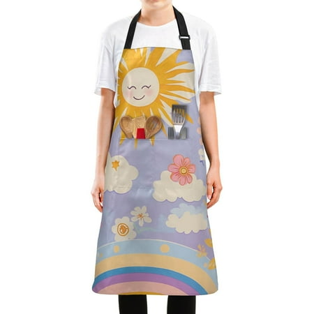 

Yayeee Apron for Cooking with Pockets Water Resistant Adjustable Neck Strap Purple Clouds