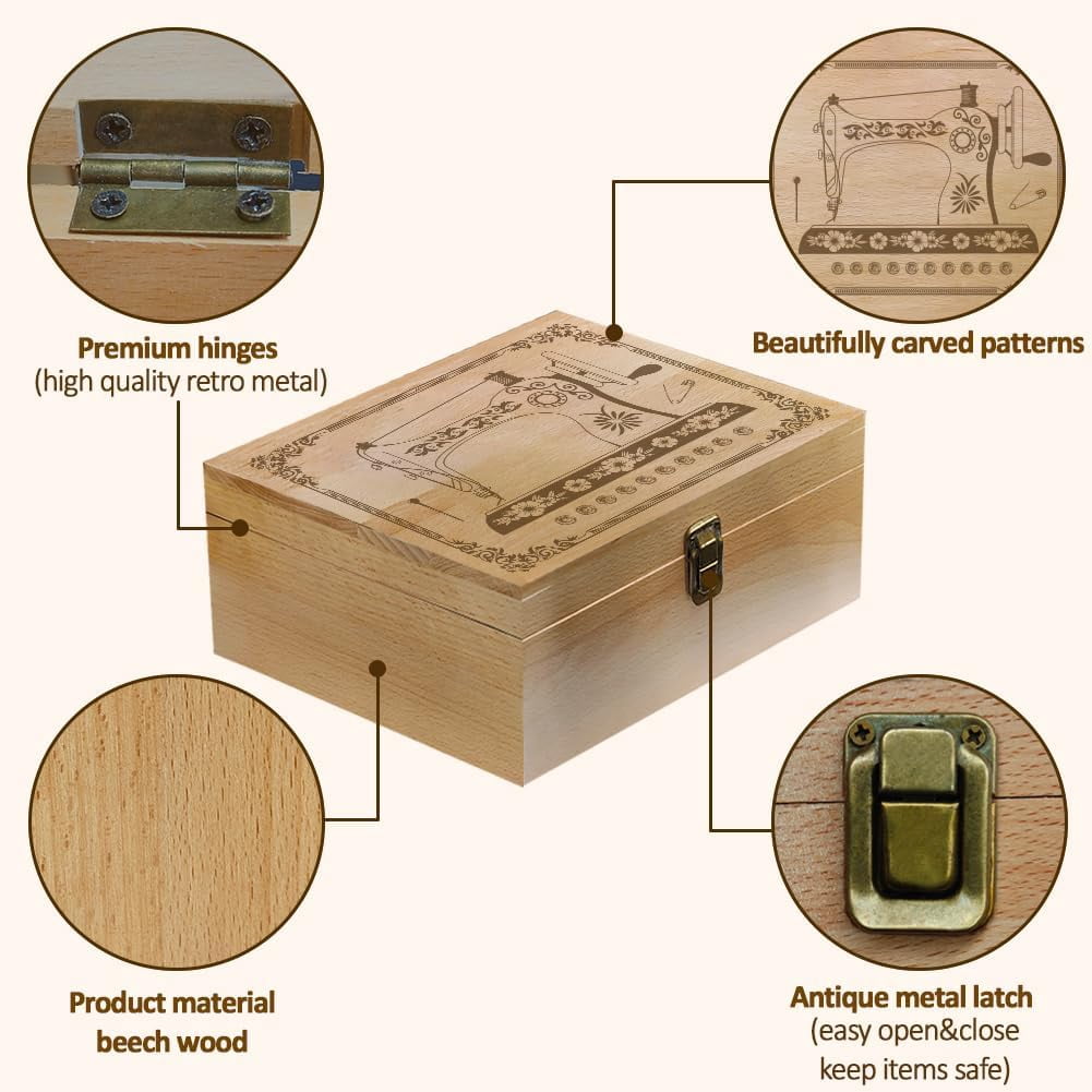 Rectangle Wooden Memory Keepsake Boxes with Lids for Anniversary Wedding Memory Birthday Valentines Day Sewing Machine 24.5x19.5x10.3cm