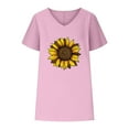 thumbnail image 3 of WREESH Women's Cotton Linen Sunflower T-Shirt V-Neck Short Sleeve Dolman Top Pink, 3 of 5