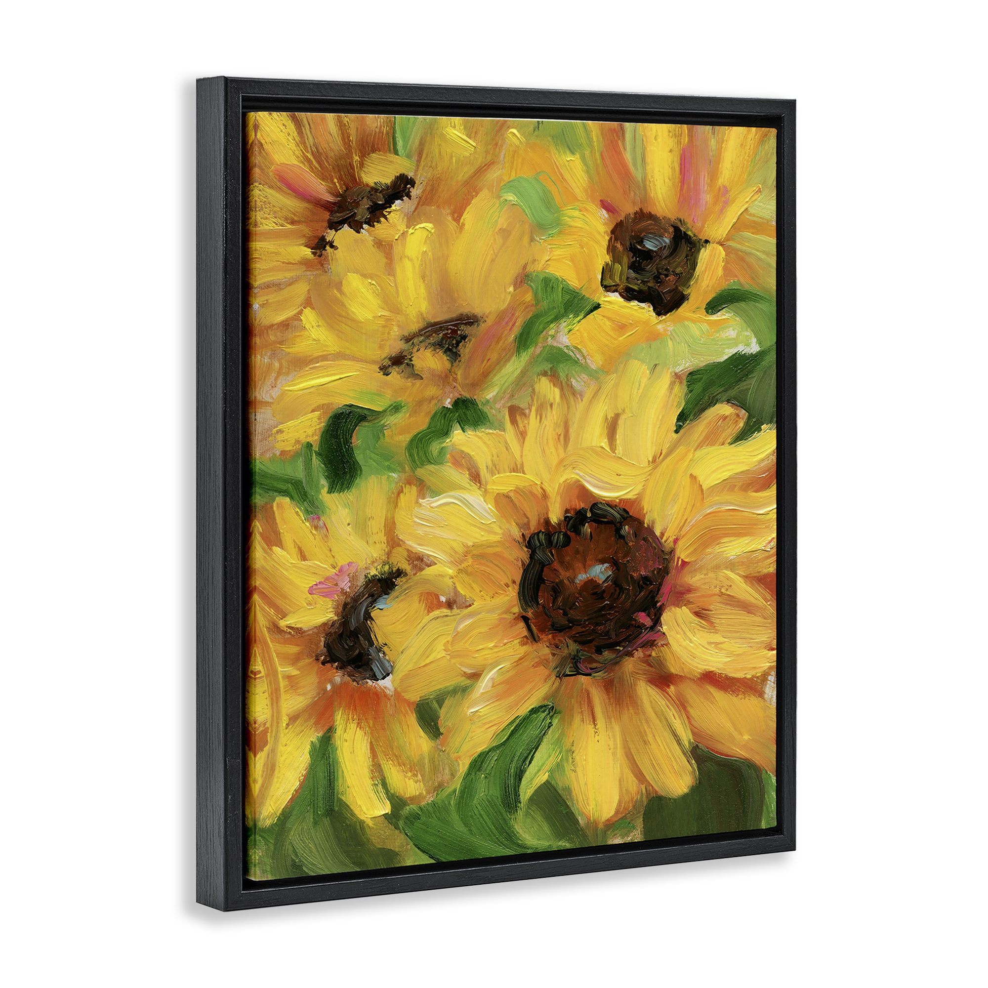 Stupell Industries Bright Sunny Sunflowers Botanical & Floral Painting Black Floater Framed Art Print Wall Art, 17 x 21