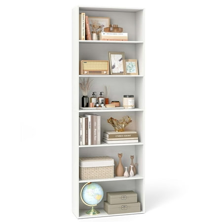 Costway 70 Tall 6-Tier Bookcase with 6 Open Shelves Anti-Toppling Kits for Living Room White