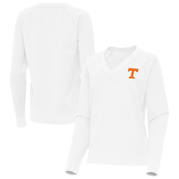 Women's Antigua White Tennessee Volunteers Varsity V-Neck Tri-Blend Pullover Sweatshirt
