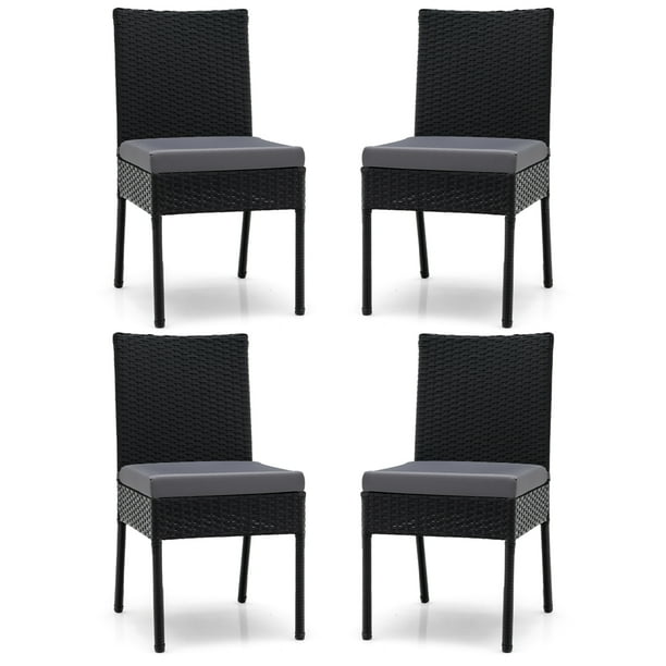 Costway Set of 4 Patio Rattan Wicker Dining Chairs Set Cushioned Seat