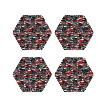 

Drink Coasters Set of 4 red and blue cars Leather Coasters for Coffee Table Protector Heat Resistant Cute Coasters for Home Decor Housewarming Gifts Bar Kitchen 4 Inch Hexagon