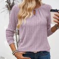 thumbnail image 2 of Olyvenn Womens Long Sleeve Crew Neck Shirts Pleated Keyhole Tops Solid Blouses Dressy Casual Tunic Blouse Pink 8-10, 2 of 9