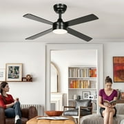 DEXTRUS 48 Black LED Downrod Mount Indoor/Outdoor Ceiling Fan with Remote Control