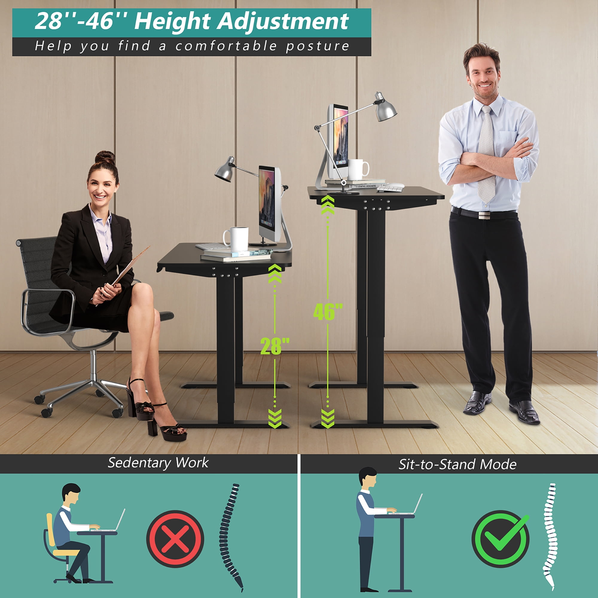 Costway Electric Adjustable Standing Desk Stand up Workstation w/Control Black