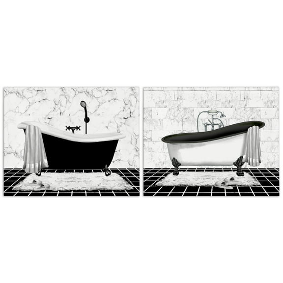 Stupell Industries Marble Clawfoot Soaking Tub Bath & Laundry Painting Wrapped Canvas Art Print Wall Art, 20 x 16, Set of 2